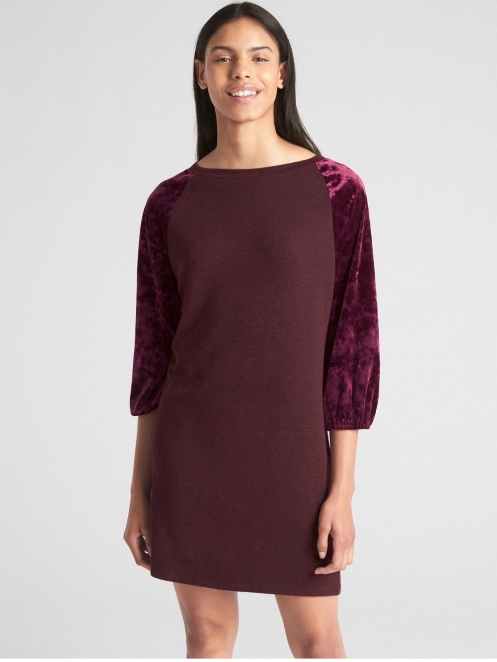 GAP Plum Velvet-Sleeve Shift Dress